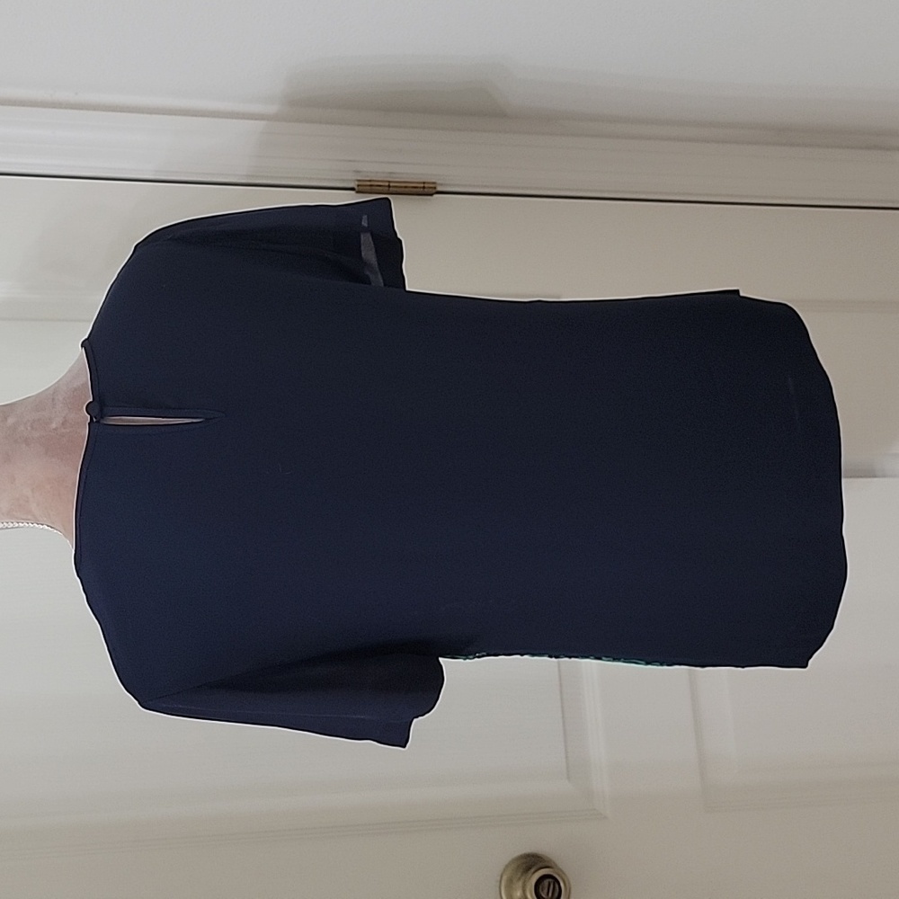 J. Crew Collection, Navy with Green Embroidered Lace Top, Silk Sleeves, Size 8 - Picture 4 of 14